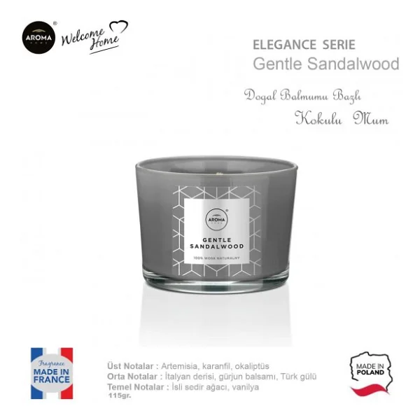 Aroma Home Elegance Kokulu Mum Gentle Sandalwood 115gr. - Görsel 3