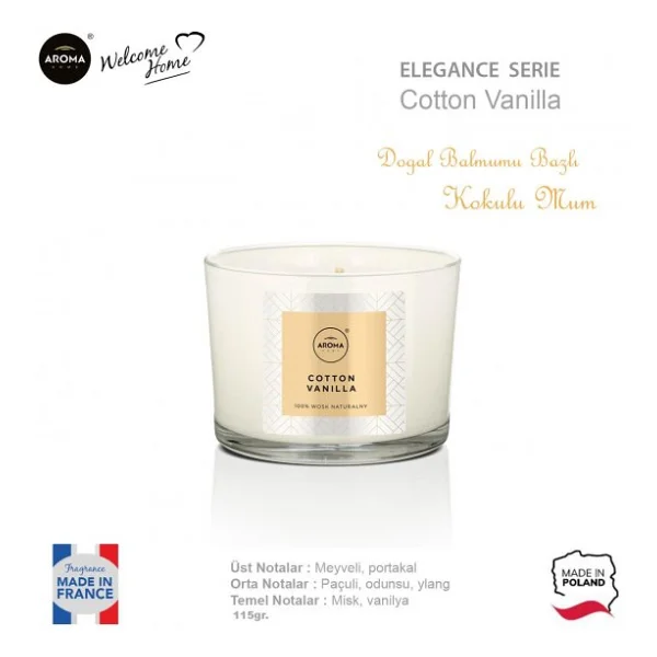 Aroma Home Elegance Kokulu Mum Cotton Vanilla 115gr. - Görsel 3