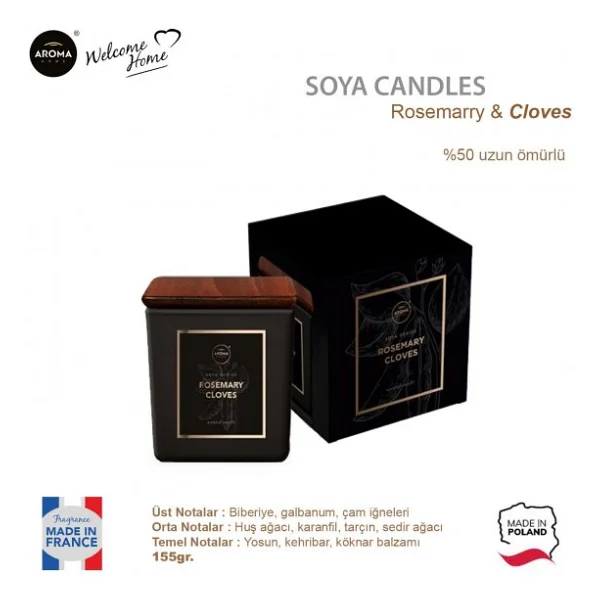 Aroma Home Soya series Kokulu Mum Rosemary Cloves 155gr. - Görsel 3