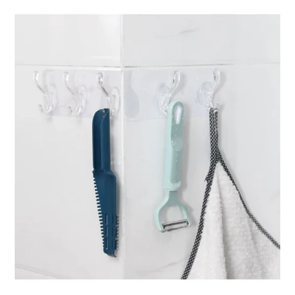 ENASHOP 5'li Kendinden Yapışkanlı Güçlü Şeffaf Askılık - Kapı Arkası Mutfak Duvar Banyo Askı - Görsel 4