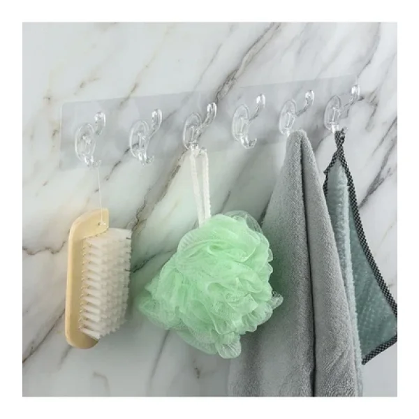 ENASHOP 5'li Kendinden Yapışkanlı Güçlü Şeffaf Askılık - Kapı Arkası Mutfak Duvar Banyo Askı - Görsel 5