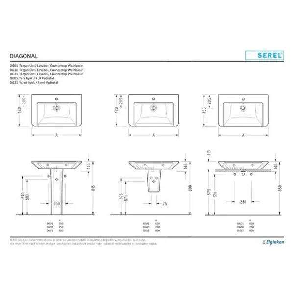 Serel Diagonal DG01TDS110H 48x65 cm Lavabo - Görsel 5