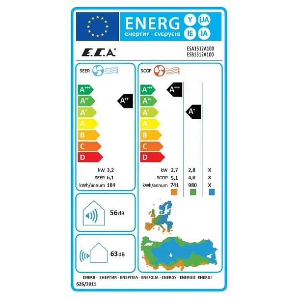 E.C.A. Spylos Pro ESA1512A100 A++ 12000 BTU Inverter Duvar Tipi Klima - Montaj Dahil - Görsel 9
