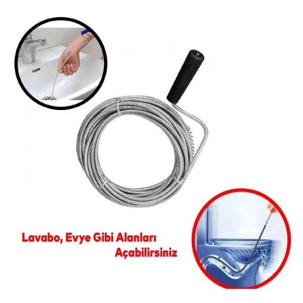 Eltos Lavabo Banyo Evye Açma Teli Gider Boruları Açma Teli Susta 3 Metre - Görsel 3