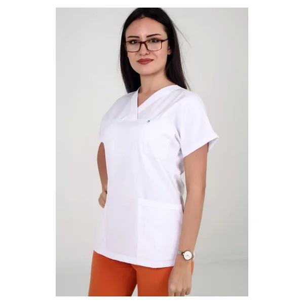 DENİZ İŞ Deniz Iş Kadın Alpaka Yarasakol Beyaz Renk Scrubs Tek Üst - Görsel 4