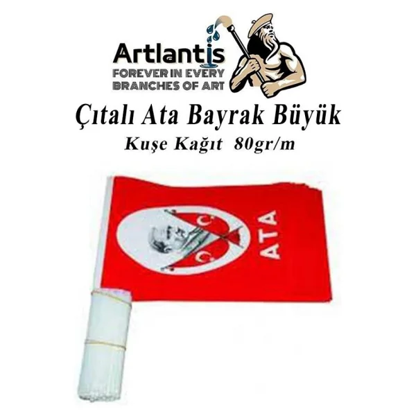 Çıtalı Ata Bayrak Kağıt 21X29 Cm 10 Adet Atalı Bayrak Çıtalı Sopalı Büyük Bayrak Plastik Çubuklu Bayrak - Görsel 3