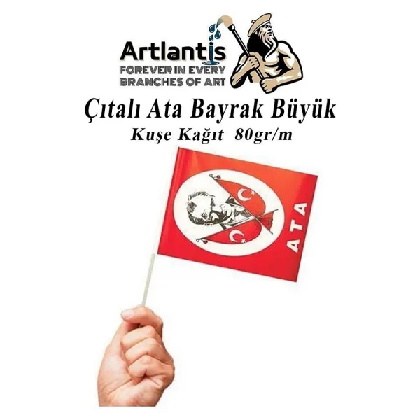 Çıtalı Ata Bayrak Kağıt 21X29 Cm 10 Adet Atalı Bayrak Çıtalı Sopalı Büyük Bayrak Plastik Çubuklu Bayrak - Görsel 4