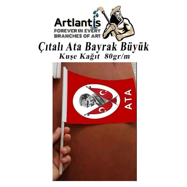 Çıtalı Ata Bayrak Kağıt 21X29 Cm 10 Adet Atalı Bayrak Çıtalı Sopalı Büyük Bayrak Plastik Çubuklu Bayrak - Görsel 5
