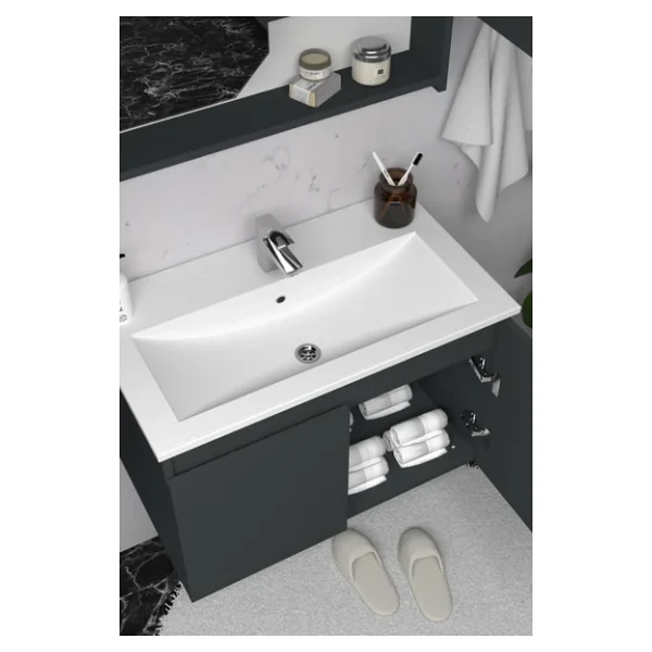 Teta Home Napoli Antrasit Boy Dolaplı 80 cm Banyo Seti - Görsel 3