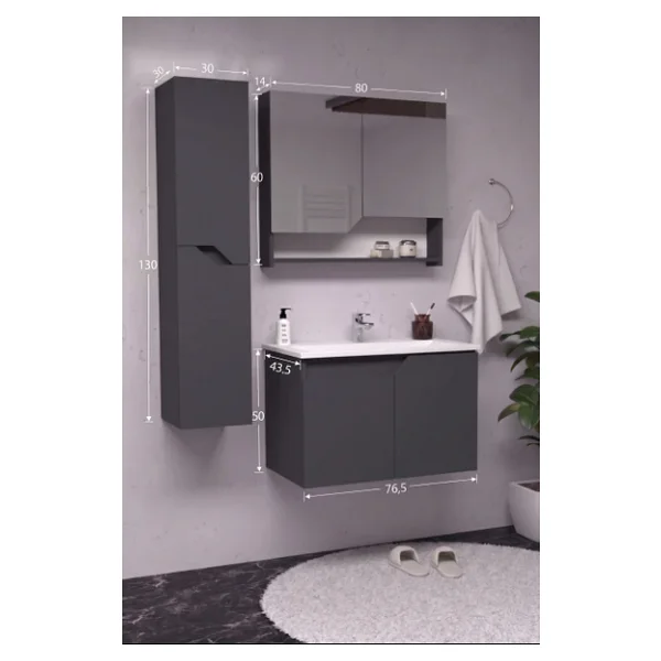Teta Home Napoli Antrasit Boy Dolaplı 80 cm Banyo Seti - Görsel 5