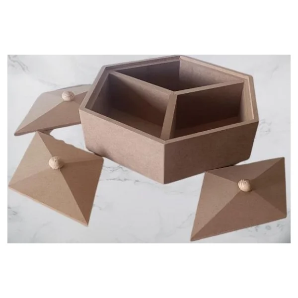 Hobi Adn 90251 Piramit Kutu Dekoratif Ahşap Mdf Ham Cnc Kesim El Yapım - Görsel 3