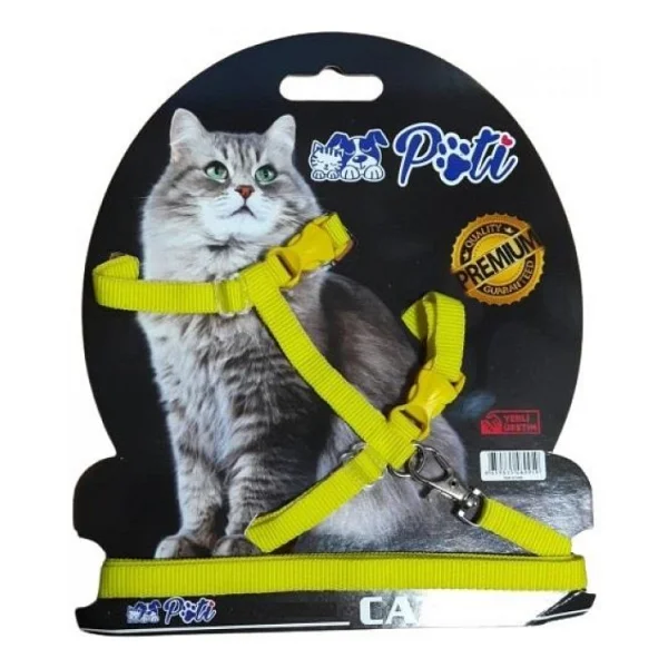 Pati Yavru Kopek Ve Kedi Gezdirme Takim Tasmasi (Ayarlanabilir) Duz Sari - Görsel 2