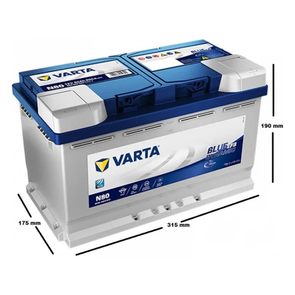 Varta Blue Dynamic N80 Start-Stop EFB 12 V 80 Ah 800 CCA Akü - Görsel 2