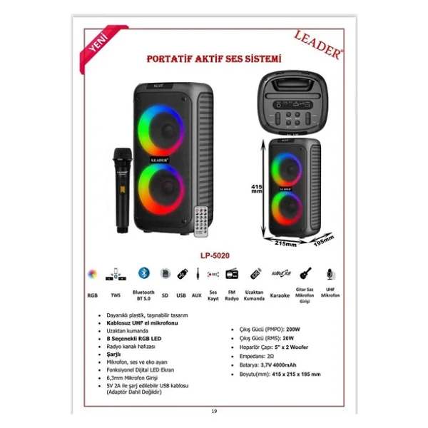 Leader LP-5020 Taşınabilir Ses Sistemi - Görsel 6