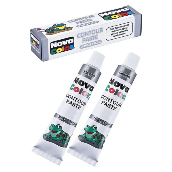 Gümüş Gri Kontür Boyası 25 ML 2 Adet Cam Vitray Boyası Kontur Silver Vitray Çalışması - Görsel 2