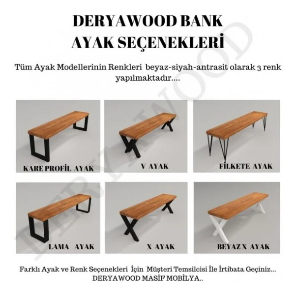 Deryawood Masif Ahşap Rhea Bank 37x200x45cm Tik - Görsel 4