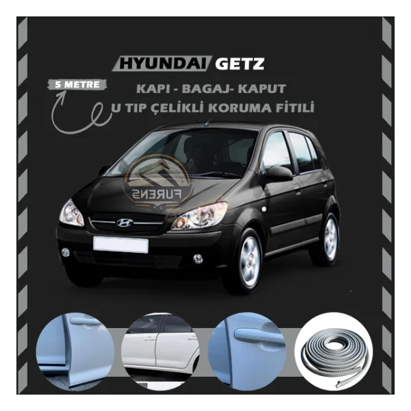 Hyundai Getz Oto Araç Kapı Koruma Fitili 5metre Parlak Gri Renk - Görsel 4