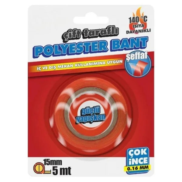 Çift Taraflı Polyester Bant 140 Derece Isıya Dayanıklı 15mmX5mt-0,16mm İncelik - Görsel 7