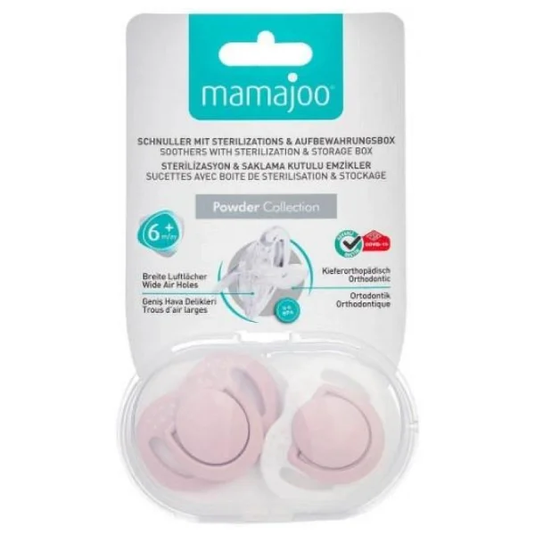 Mamajoo Sterilizasyon & Saklama Kutulu Powder Pink Desenli 2'li 6 Ay+ Silikon Emzik - Görsel 4