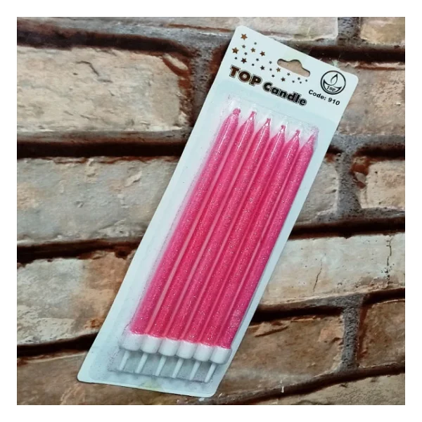 Pink Bırthday Candle Vıp Uzun Parlak Metalik Simli Pembe Pasta Mumu 6 Adet Pembe Doğum Günü Mumu - Görsel 2
