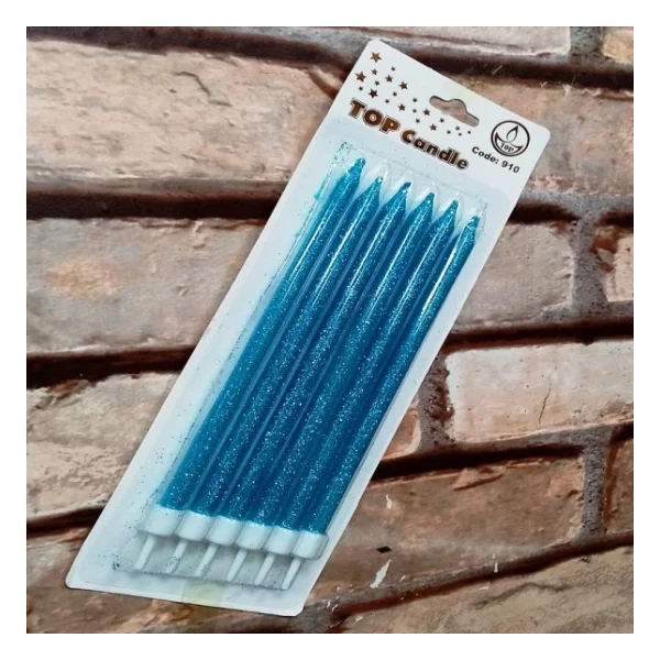 Blue Bırthday Candle Vıp Uzun Parlak Metalik Simli Mavi Pasta Mumu 6 Adet Simli Mavi Doğum Günü Mumu - Görsel 2