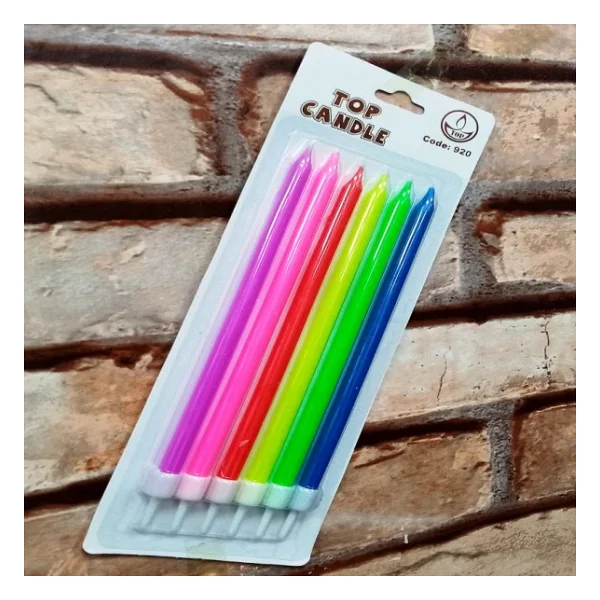 Multi Colors Birthday Candle Vip Kalite Uzun Renkli Neon Pasta Mumu 6 Adet Neon Renkli Doğum Günü Mumu - Görsel 2