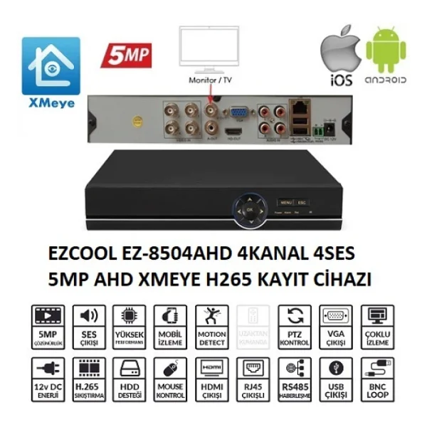 Ezcool EZ-8504AHD Full HD 4 Kanal XVR Kayıt Cihazı - Görsel 7