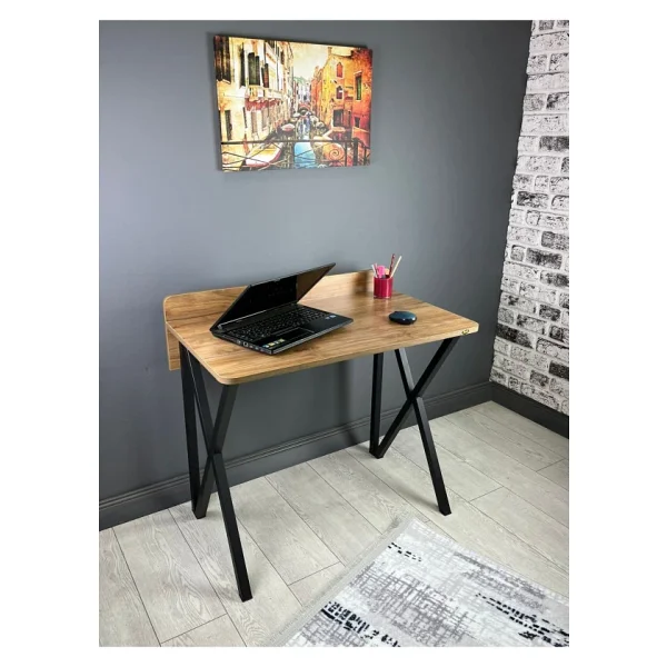 hey modüler mobilya Hayal Ceviz Çalışma Masası Bilgisayar Ofis Masası Metal Siyah Ayaklı 90 cm - Görsel 2