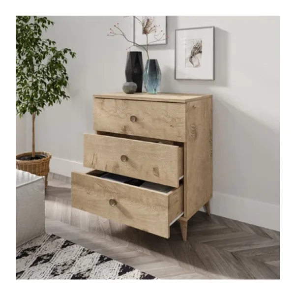 KZNMOB HOME Soft Çocuk Odası Takımı Meşe - Karyola, 3 Kapaklı Gardırop, 3 Çekmeceli Şifonyer Tamamı Mdf - Görsel 6