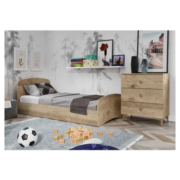 KZNMOB HOME Soft Çocuk Odası Takımı Meşe - Karyola, 3 Kapaklı Gardırop, 3 Çekmeceli Şifonyer Tamamı Mdf - Görsel 4