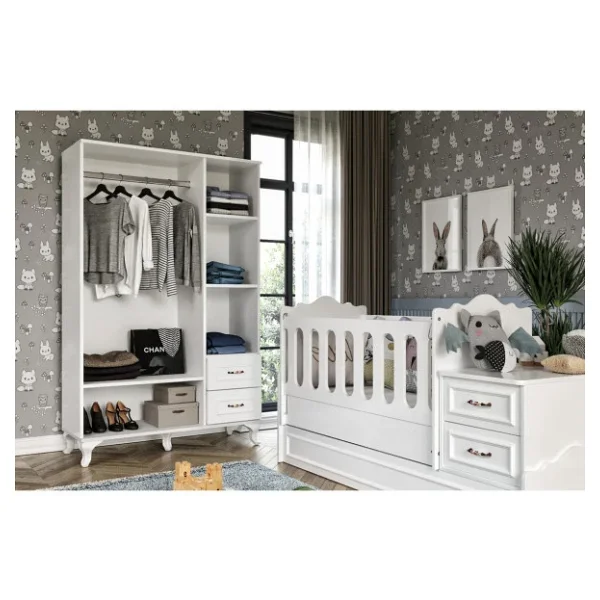 Kartopu Country Tarzı Bebek Odası Takımı Beyaz - 3 Parçalı Tamamı 1. Kalite Mdf - Görsel 2