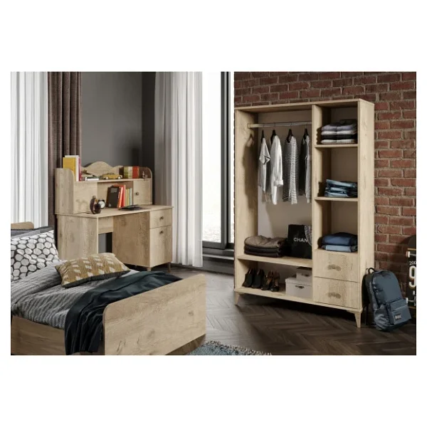 KZNMOB HOME Akasya Modern Genç Odası Takımı Meşe - 4 Parçalı Ve Tamamı 1. Kalite Mdf - Görsel 2