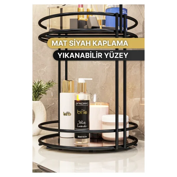 Bino Banyo Düzenleyici 2 Katlı 40CM Siyah Lüks Düzenleyici Organizer Banyo Rafı Şampuanlık Dekoratif - Görsel 3