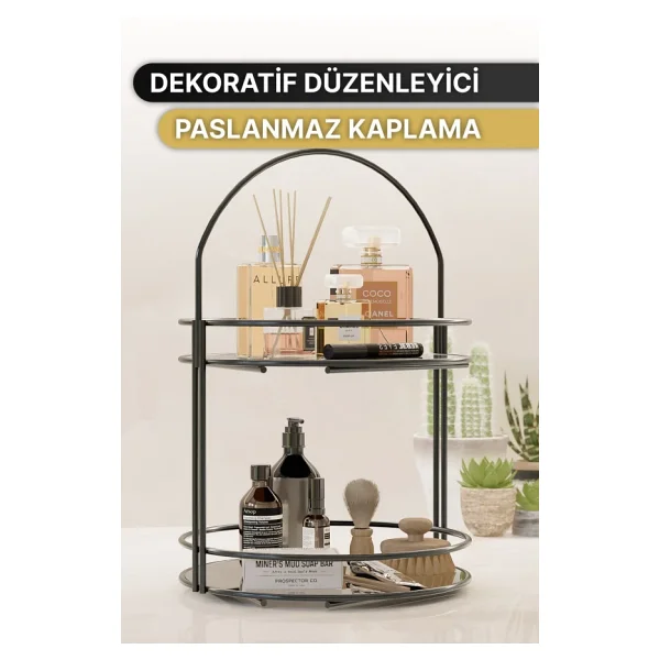 Bino Banyo Düzenleyici 2 Katlı 40CM Siyah Lüks Düzenleyici Organizer Banyo Rafı Şampuanlık Dekoratif - Görsel 4