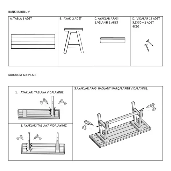 Ahsap Bank Bench 100 Cm Sandalye Mutfak Bank - Görsel 2