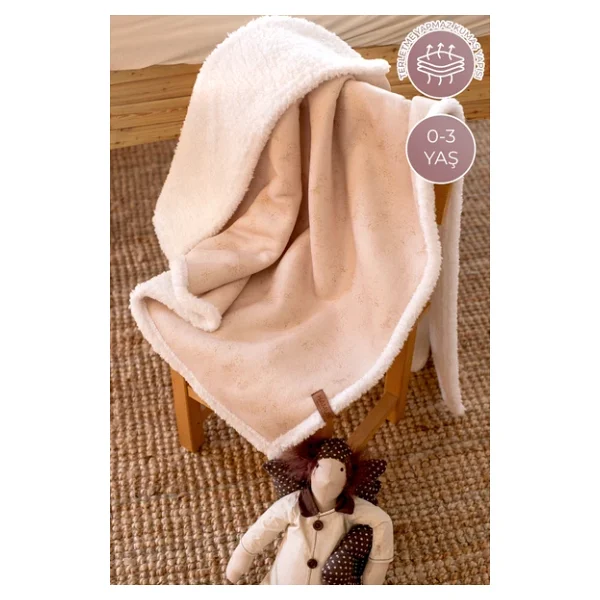 Fluffy Bebek Battaniyesi 80X100 Solid Bej Düz Kundak Puset Çift Taraflı Koyun Tüyü Battaniye 100X80 - Görsel 2