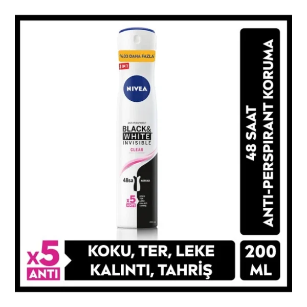 Nivea Invisible For Black & White Clear 200 ml Kadın Deodorant - Görsel 5