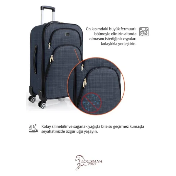 Louisiana Polo 1081 Kumaş Lacivert Orta + Büyük Boy 2'li Valiz Seti - Görsel 6