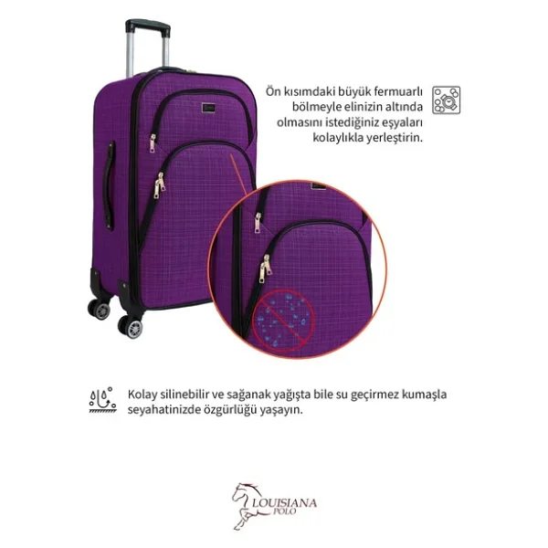 Louisiana Polo 1081 Kumaş Mor Kabin + Orta Boy 2'li Valiz Seti - Görsel 6