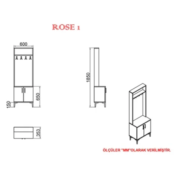 Kalender Dekor Rose-1 RS04 Portmanto Vestiyer Ayakkabılık - Görsel 4