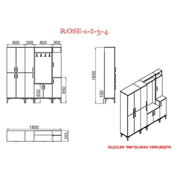Kalender Dekor Rose-1-2-3-4 Portmanto Vestiyer Ayakkabılık - Görsel 6