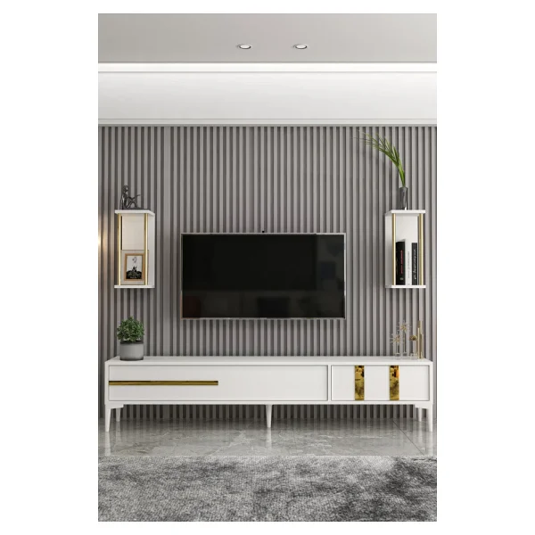 Givayo Mobilya Lukens Tv Unitesi Beyaz Gold 180 Cm - Görsel 6