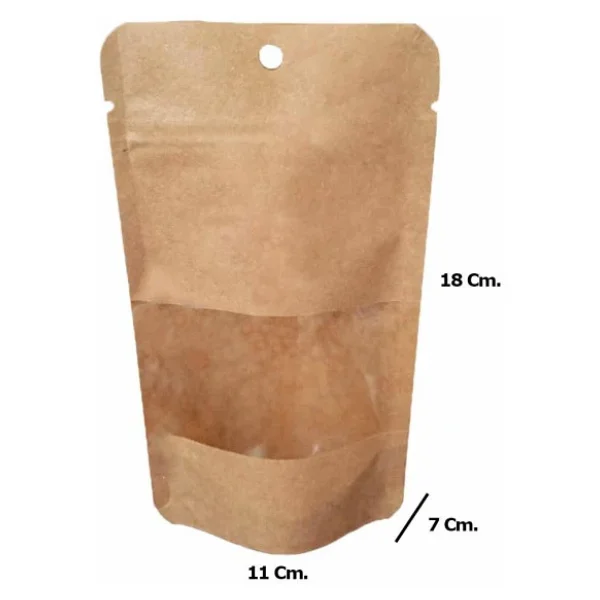 Doypack Pencereli Kraft Delikli Kilitli Kese Kağıdı - Küçük Boy - 11x18x7 Cm. - 20 Adetlik 1 Paket - Görsel 3