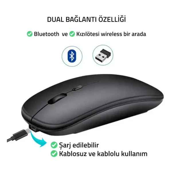 UpWay Kablosuz 100mah Şarjlı Pilli 2.4 Ghz Sessiz Bluetooth Mouse - Görsel 2