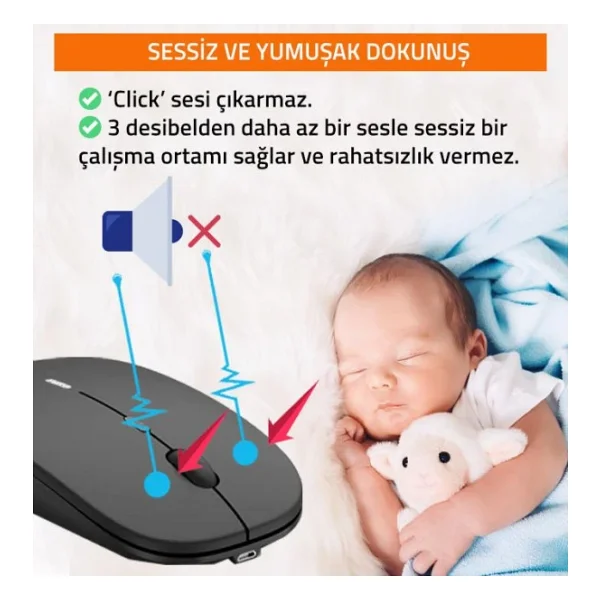 UpWay Kablosuz 100mah Şarjlı Pilli 2.4 Ghz Sessiz Bluetooth Mouse - Görsel 3