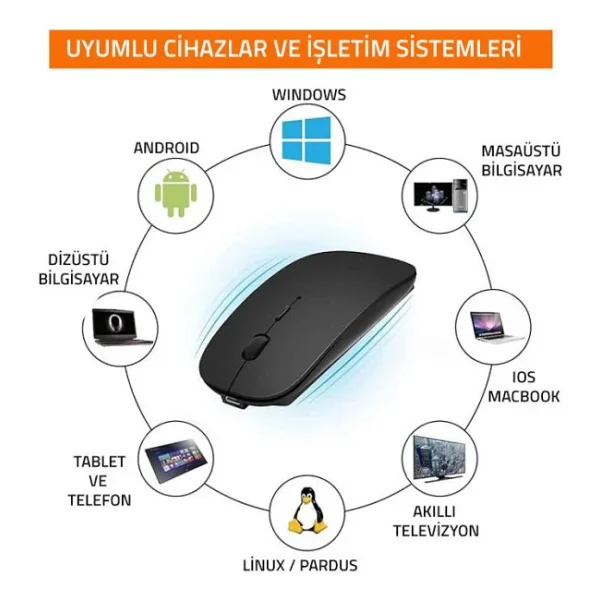 UpWay Kablosuz 100mah Şarjlı Pilli 2.4 Ghz Sessiz Bluetooth Mouse - Görsel 5