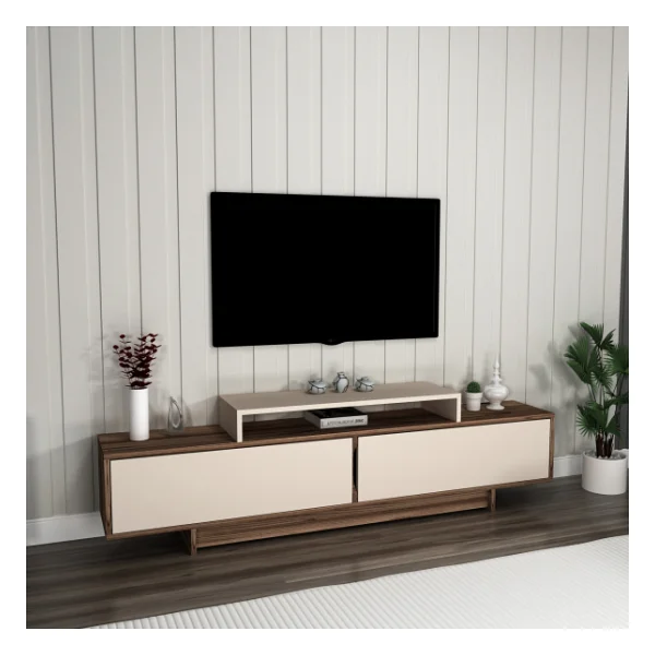 Arnetti Grasyas Modern Tasarım Tv Sehpası - Ceviz Bej, 2 Kapaklı, 180 Cm Geniş Dekoratif Ünite - Görsel 2