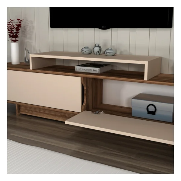 Arnetti Grasyas Modern Tasarım Tv Sehpası - Ceviz Bej, 2 Kapaklı, 180 Cm Geniş Dekoratif Ünite - Görsel 4