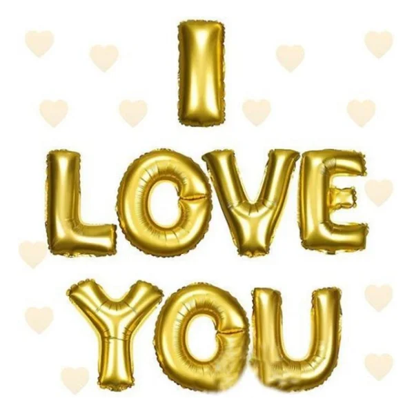 I Love You Folyo Balon Altın Renk 35 CM - Görsel 5
