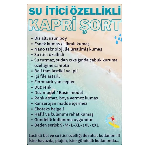 Lacivert Diz Altı Uzun Model Su İtici Özellikli Likralı Esnek Kumaş Erkek Plaj Deniz Kapri Şort - 941-Lacivert - Görsel 5